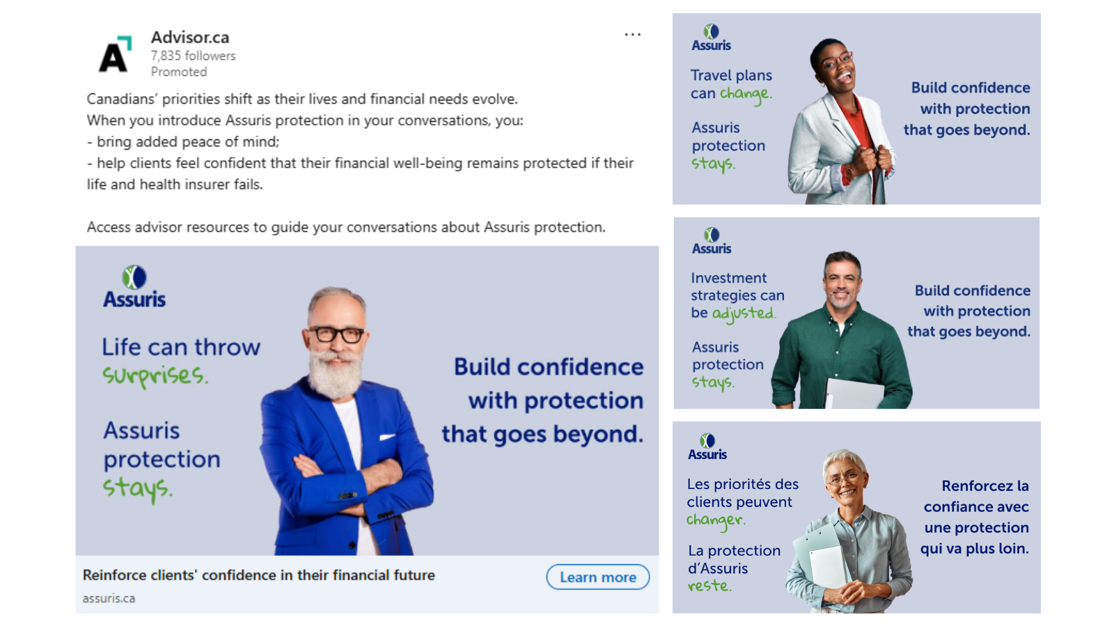 Static banner assets created for Assuris' dual paid campaign program.