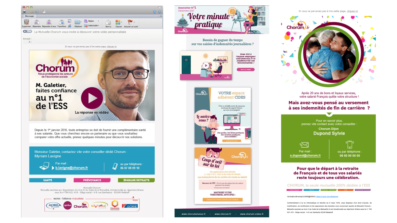 Three email examples built and sent for Chorum.